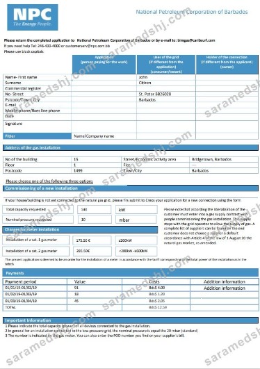 Barbados National Petroleum Corporation of Barbados gas utility bill